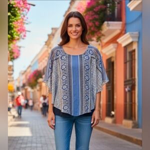 Apt. 9 Women's Blue Paisley Print Popover Top With Attached Cami Size M